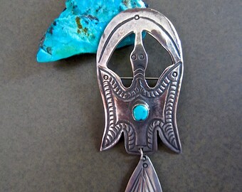Vintage Peyote Bird Pin with Turquoise