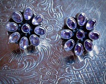 Lavender Amethyst Cluster Sterling Post Vintage Earrings
