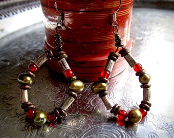 Mixed Metal Loop Dangles with Carnelian and Pearl OOAK