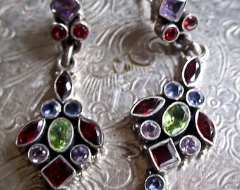 Long Dangles of Multi-Colored Gemstones in Vintage Design from Jaipur