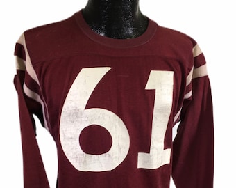Vintage 40-50's Champion Knit Wear USA Made NCAA Maroon #61 Football Jersey Shirt 44