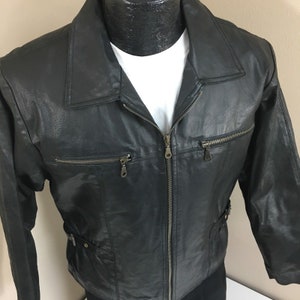 Vintage KC Men Black Leather CAFE RACER Jacket Moto Motorcycle - Etsy