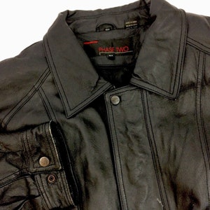 Vintage 80's Phase Two Men BLACK Leather MOTORCYCLE Biker Jacket