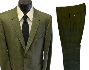 Vintage 50's Middishade Men's ROCKABILLY Green Blue Overcheck SHARKSKIN Wool Suit