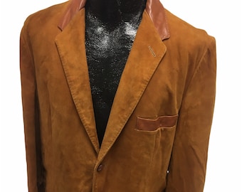 Vintage 50's Californian Men Brown 3 Btn Blazer NUBUCK Suede Master Sport Coat BUTTERY Soft Leather ROCKABILLY Jacket 40 L