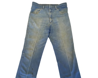 Vintage 70's Wrangler Men's DISTRESSED Blue Jeans CARPENTER Painter Denim WORK Pants 34/30