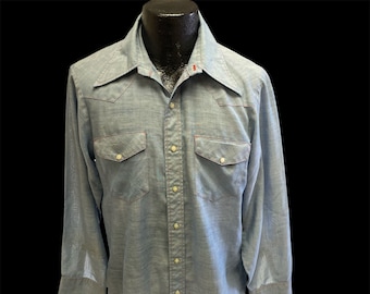 1970s Big Mac Permanent Press Jc Pennys Chambray Shirt Snap