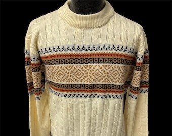 Vintage 60's JCPenney Cream Rust KNIT Fair Isle NORDIC Suéter de invierno L