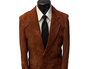 Vintage 70’s Pioneer Wear Brown Suede ROCKABILLY Cowboy Sport Coat WESTERN Leather Jacket 42