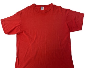 Vintage 70 80's Russell Athletic Men's Solid Red ULTRA THIN Plain 50/50 T Shirt USA L