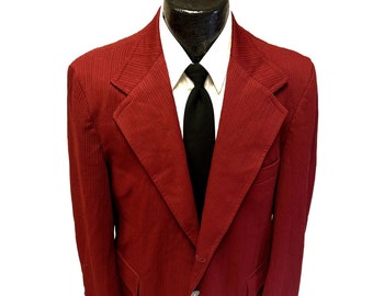 Vintage 70's Hyde Men's Maroon Red Sport Coat TEXTURED MoD Jacket DISCO Blazer 44