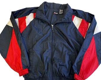 Vintage 80's MacGregor Men Blue Red Nylon ATHLETIC Windbreaker TRACK SUIT Jacket M