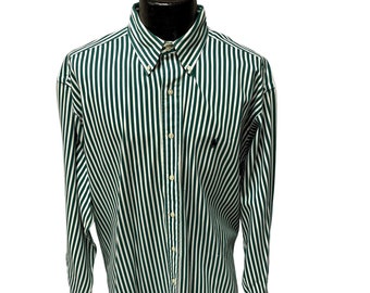 Vintage 90's Ralph Lauren Golf Men's Green STRIPE Oxford Polo PONY LOGO Streetwear Shirt L