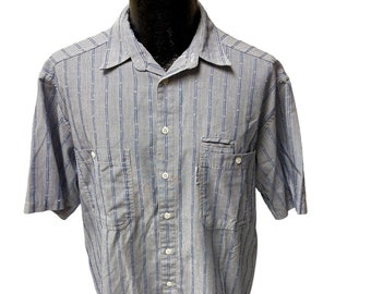 Vintage 80 90's Levis Silver Label Men's Gray Blue Stripe Button Up STREETWEAR Shirt M