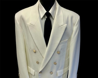 Vintage 70's Pronti Men's White MoD Sport Coat DOUBLE BREASTED Jacket PEAK Lapel Disco Blazer 44 R