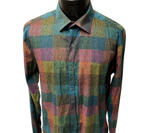 Vintage Bugatchi Hombres Multicolor ATOMIC Check PSYCHEDELIC Retro Shaped Fit Camisa XL Etsy Mexico