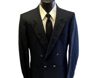 Vintage 60’s Raffinati Men's Navy Blue Sport Coat DB Gold Btn Jacket Wool GABARDINE Blazer 40 L