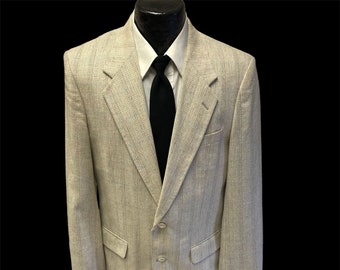 Vintage 80's Oakton Men's Natural Linen Sport Coat TROPICAL ISLAND Jacket SILK Blazer 38 L