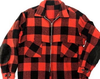 Abrigo de caza de lana a cuadros estilo búfalo rojo y negro de los años 50 para hombre, chaqueta de crucero MACKINAW, talla XL