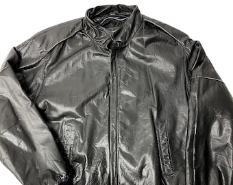 Vintage 80-90-tals U2 Wear Me Out svart lädermotorcykel MC-jacka Cafe Racer-kappa 42