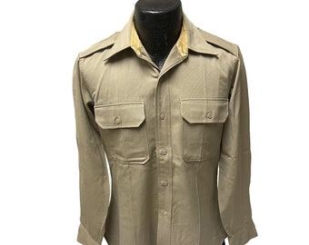 Vintage 60-tals Creighton USAF P-1 Militär Ull GABARDINE Uniform Arbetsskjorta L
