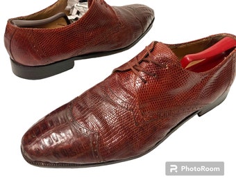 David Eden Men's Brown GENUINE LIZARD Skin Dress Shoes ALLIGATOR Cap Toe Oxfords 13 M