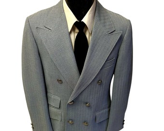 Vintage 70's Men's Blue HERRINGBONE MoD Sport Coat DB Jacket Disco LEISURE Blazer 38 R