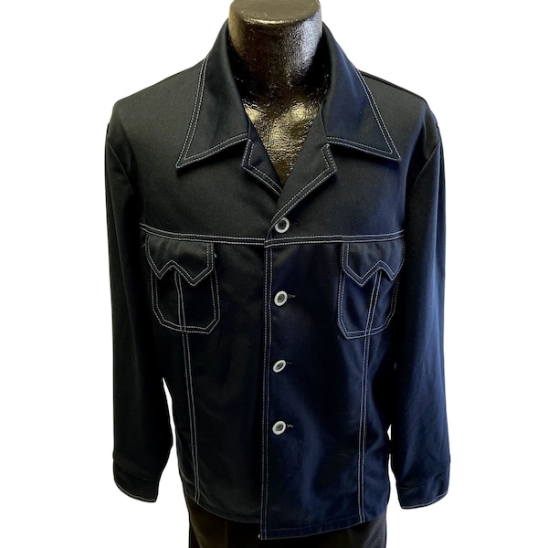 Vintage 70er Männer Navy Blau MoD WHIPSTITCH Freizeit Mates Jacke SAWTOOTH DiScO Shirt 46