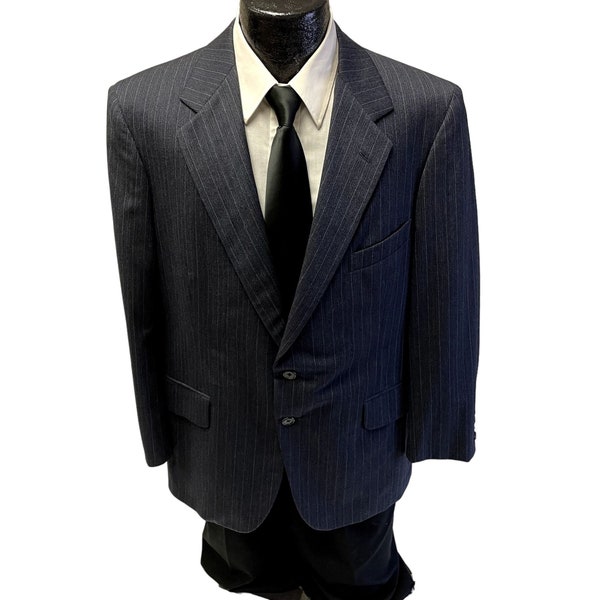 Vintage Saks Fifth Ave Men's Blue Gray Chalk STRIPE Sport Coat WALLSTREET Jacket DESIGNER Wool Blazer 42
