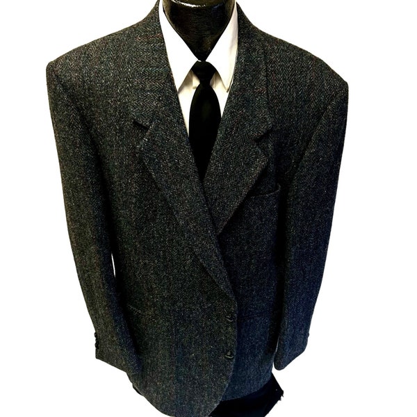 Vintage Moores Men's Blue MULTICOLOR Sport Coat HARRIS TWEED Jacket Wool Blazer 52 Xl Tall