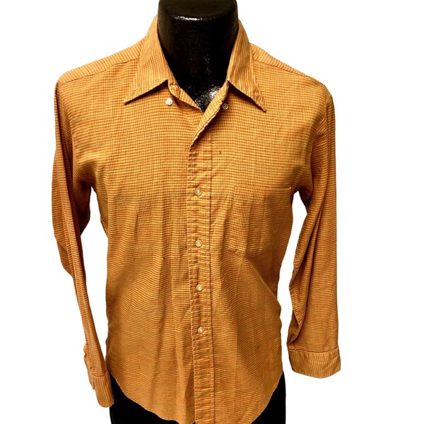 Vintage 60's Career Club Men's Orange Copper SHADOW PLAID Rockabilly Dress Shirt M