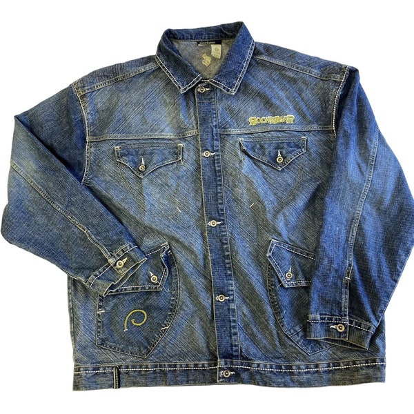 Vintage 90's ROCAWEAR Men Blue Jean 4 Pocket DENIM Shirt HiP HoP Y2K Streetwear Jacket 4XL