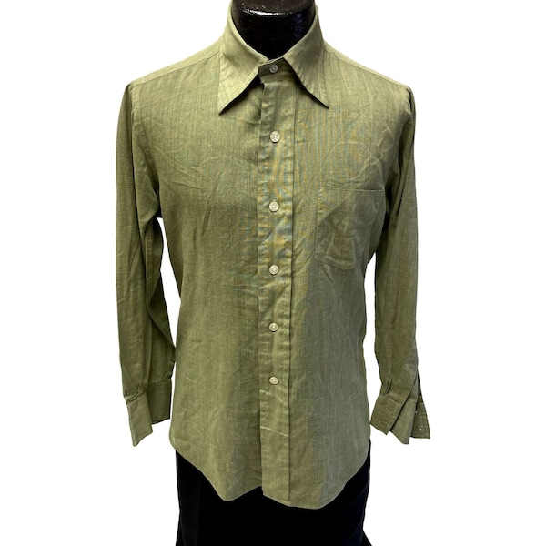 Vintage 60's Gant Men's Green ULTRA THIN Army Green Twill MoD Button Up Dress Shirt M