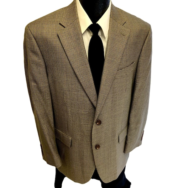 Vintage Ralph Lauren Men's Gold Sport Coat HOUNDSTOOTH Jacket SILK WOOL Blazer 43 R