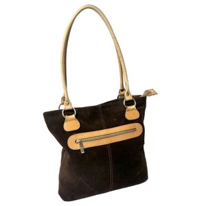 Bolso de mano vintage de piel de ante marrón de los años 80, estilo hippie, bohemio, retro