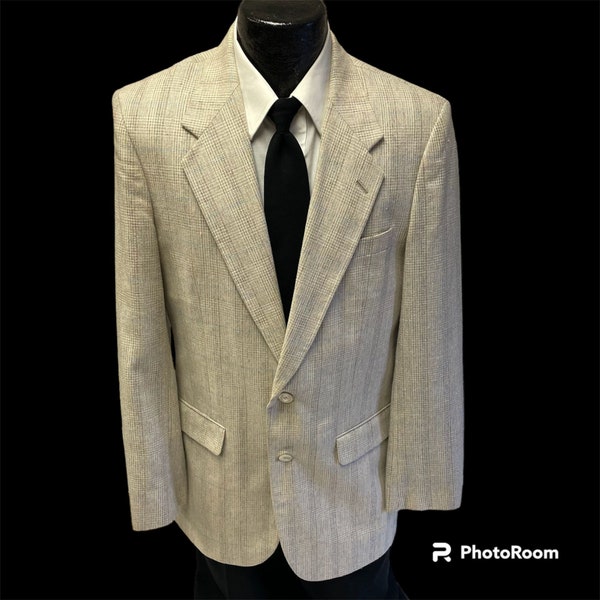 Vintage 80's Oakton Men's Natural Linen Sport Coat TROPICAL ISLAND Jacket SILK Blazer 38 L