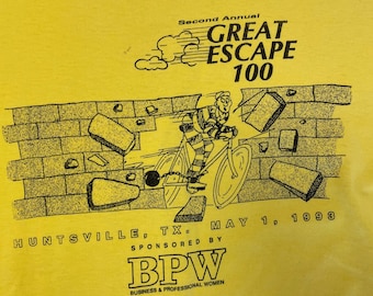 Vintage 1993 Screen Stars USA made Yellow GREAT Prisoner ESCAPE 100 Graphic 50/50 T-Shirt