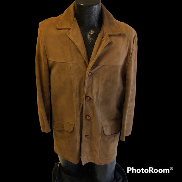 Vintage 50's Men's Brown NUBUCK Leather Car Coat Buttery Soft Deer Skin Rockabilly Jacket