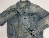 Vintage Abercrombie Fitch Men 39 s Distressed Style Blue Jean Trucker Jacket A F Denim Destroyed Work Coat L