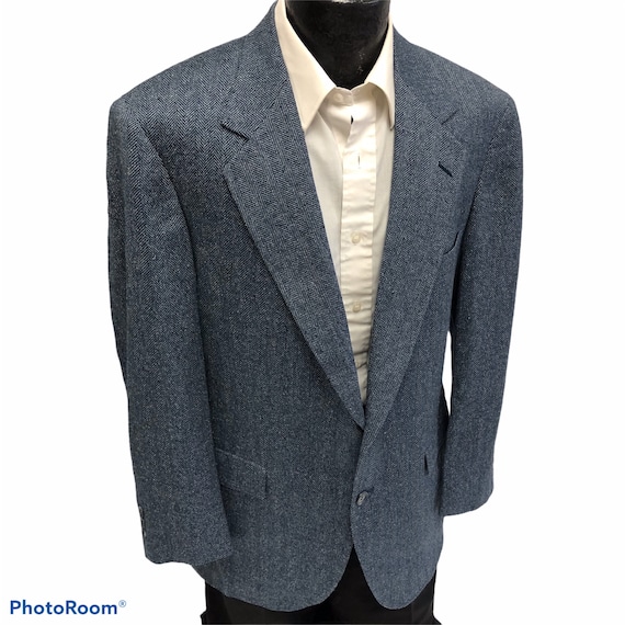 Vintage Racquet Club Men BLUE Herringbone Sport Coat … - Gem