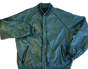 Vintage 80's Private Club Men's SHINY TURQUOISE Bomber REVERSIBLE
