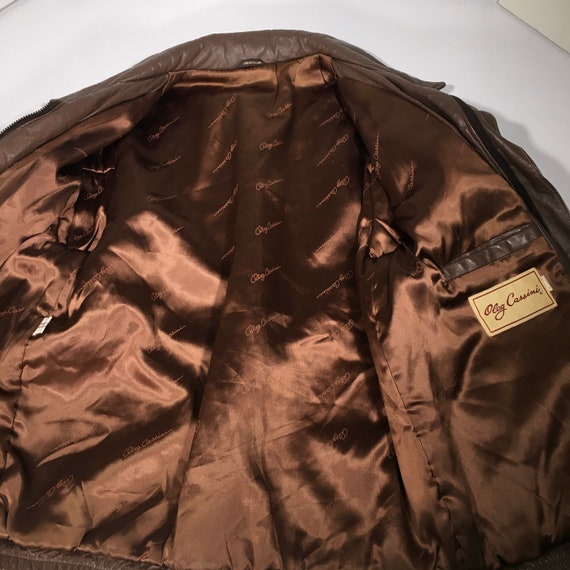 Vtg Oleg Cassini Men Brown Leather Coat Insulated… - image 2
