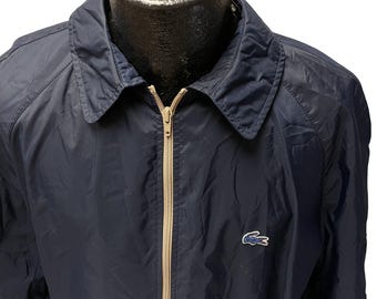 Vintage 80's Izod Lacoste Men's Navy Blue NYLON Jacket ALLIGATOR