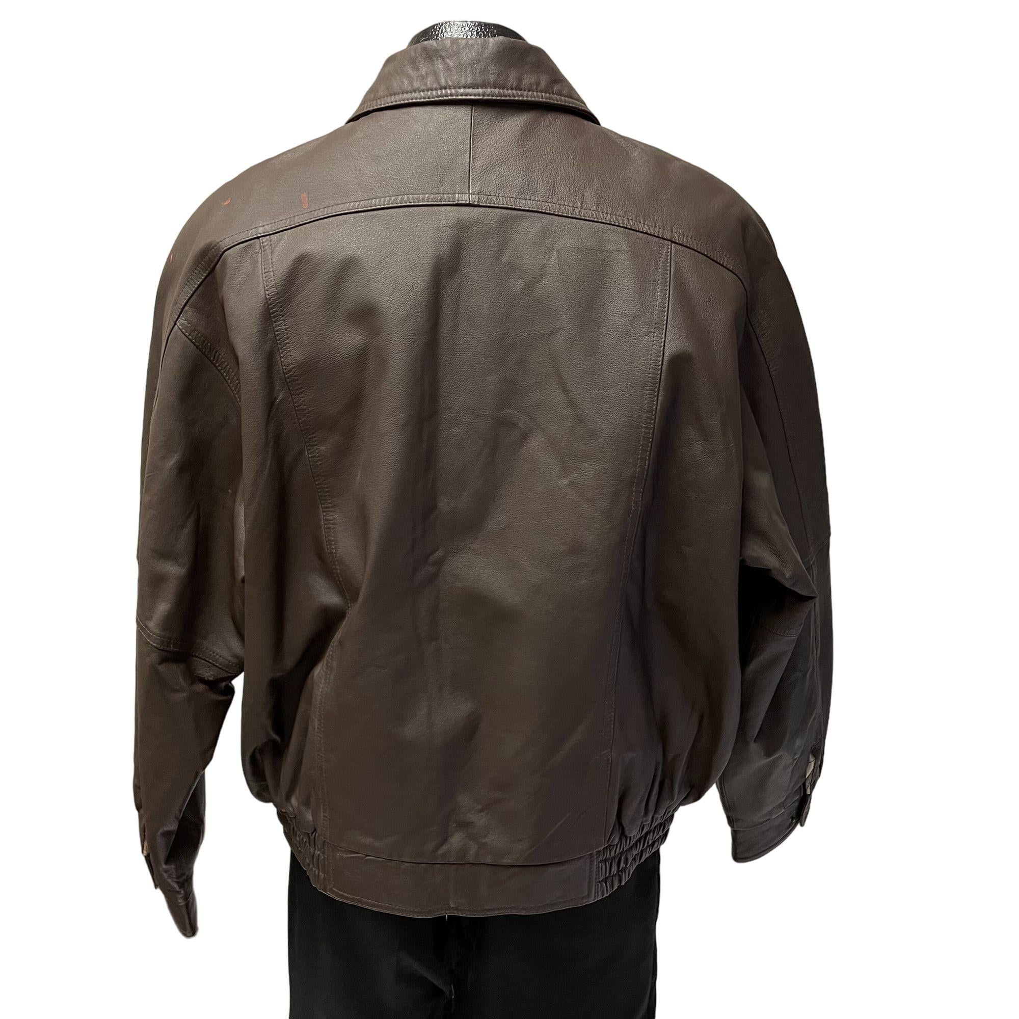 Veste Homme En Cuir Marron Handyman Club Of America - Taille L, Style Bomber, Occasion Très Bon état