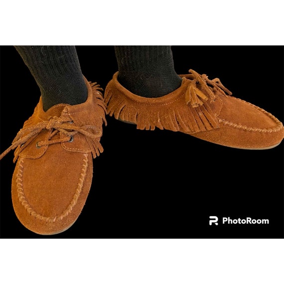 Mocassins Minnetonka Femme à Franges - Cuir Véritable, Semelle Caoutchouc, Style Bohème - Modèle Thunderbird