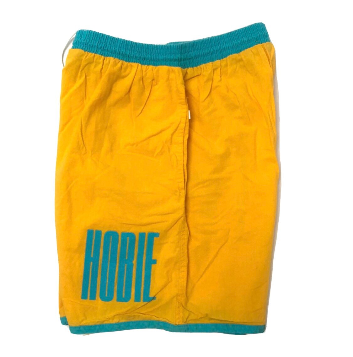 Vintage 80 90's HOBIE USA Neon Yellow Aqua Blue PUFFY Logo