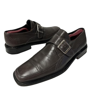Vintage 90’s David Eden Men&#39;s HANDMADE Gray Leather MONK STRAP Dress Shoe Buckle Loafers 8 D