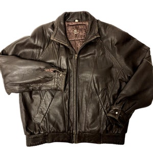 Blouson aviateur homme cuir d'agneau marron vintage 80 90 BUTTERY en cuir souple XL