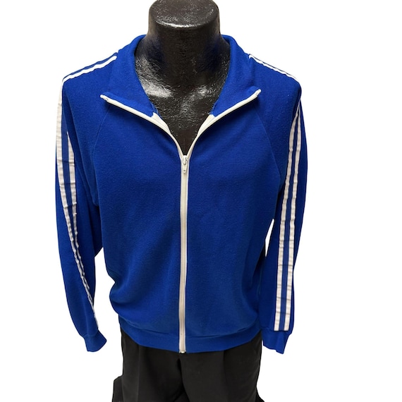 Vintage 70 80's Royal Blue Acrylic White STRIPE Warm up Running