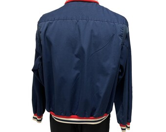 Vintage 70's Izod Lacoste Men Blue Bomber RARE Red White RINGER